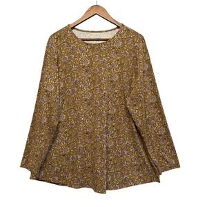 J Jill Shirtail Tee Women 2X Floral Cotton Long Sleeve Feminine Boho Cottage